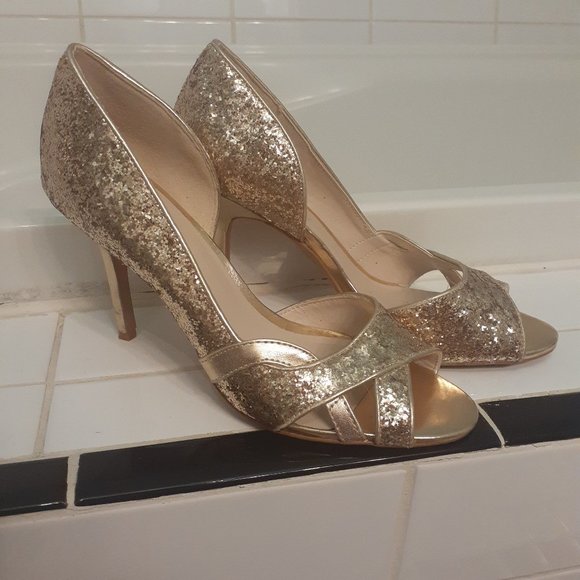 Gold sequin aldo peep toe heels - Picture 1 of 4